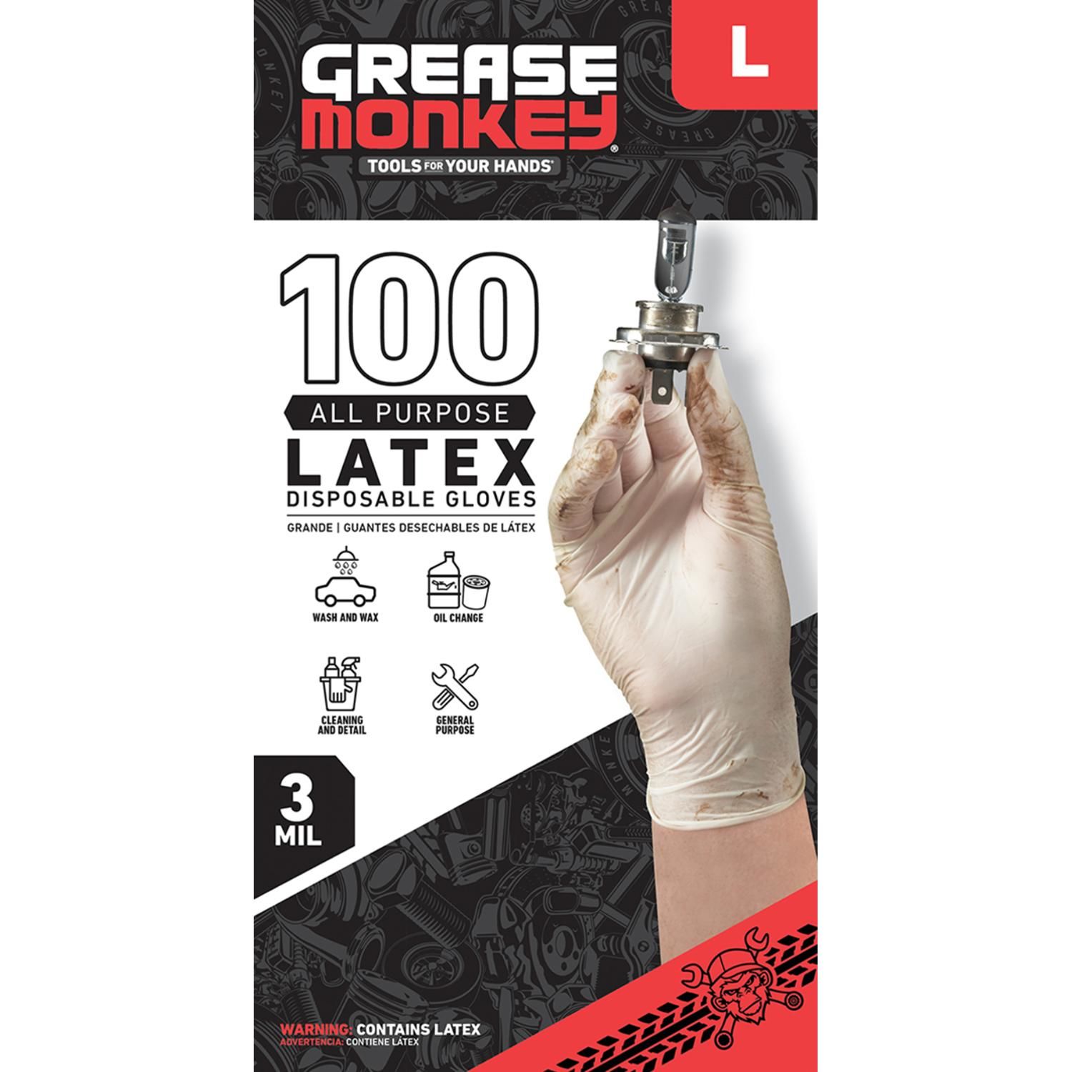 Grease Monkey White Latex Large Disposable Gloves 100 Piece