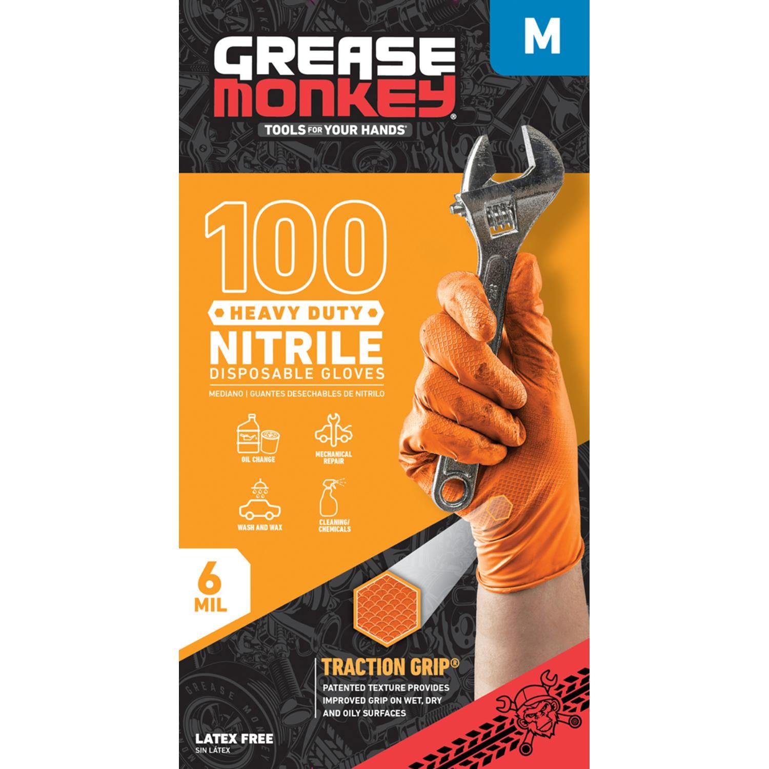Grease Monkey Orange Heavy Duty Nitrile Medium Disposable Gloves 100 Piece