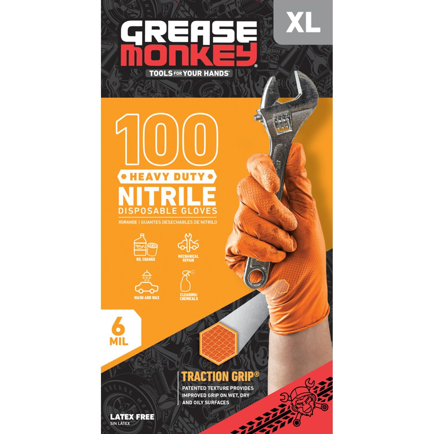 Grease Monkey Orange Heavy Duty Nitrile XLarge Disposable Gloves 100 Piece