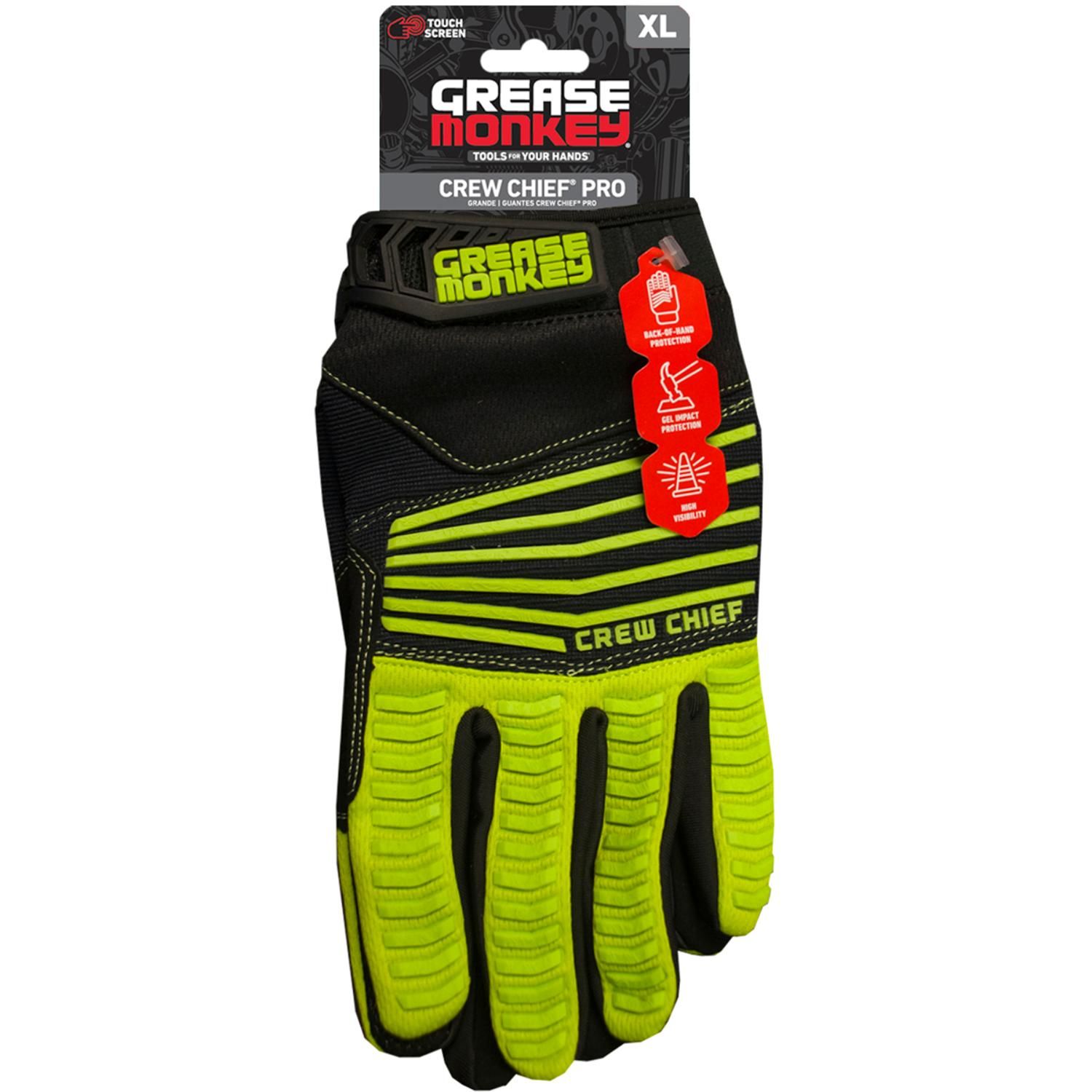 Grease Monkey HiVis Crew Chief Pro XLarge Mechanic Gloves