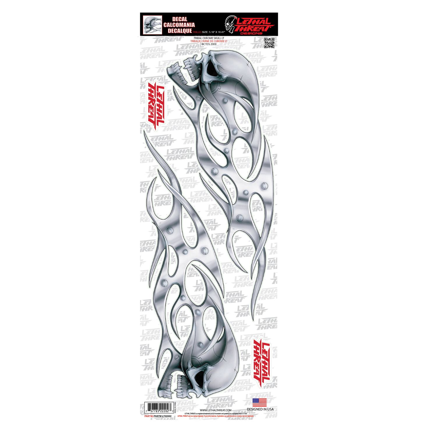 Lethal Threat Chrome Tribal Skull Left and Right Decal Set