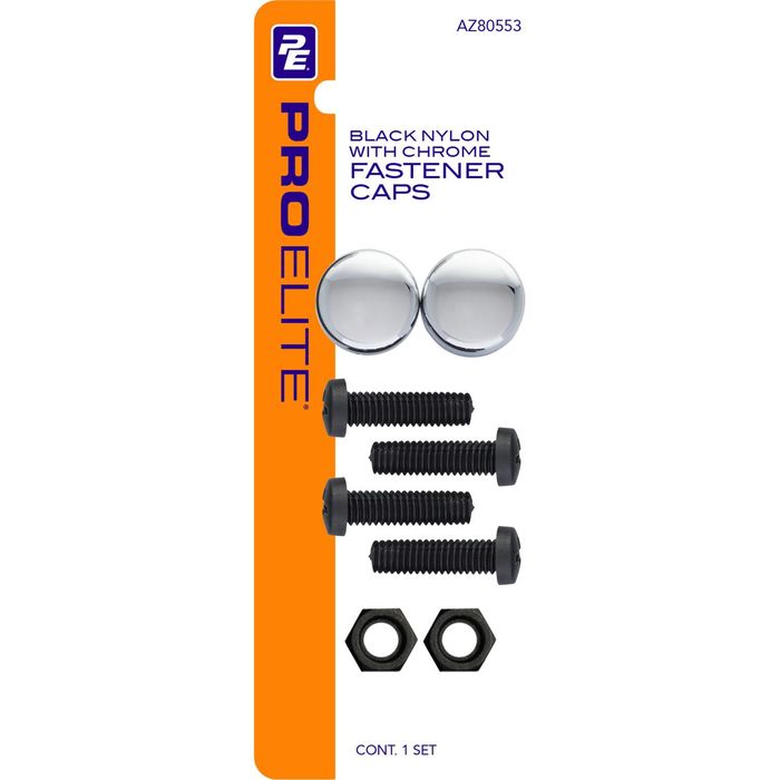 Proelite Black Nylon License Plate Fasteners With Fastener Caps 