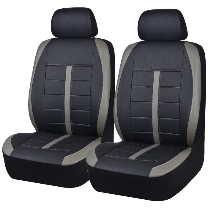 ProElite Black and Gray Low Back Faux Leather Seat Cover Set 2 Piece