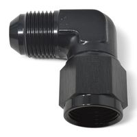 Russell Black -6 AN Female to -6 AN Male 90 Degree Angled Coupler Fitting