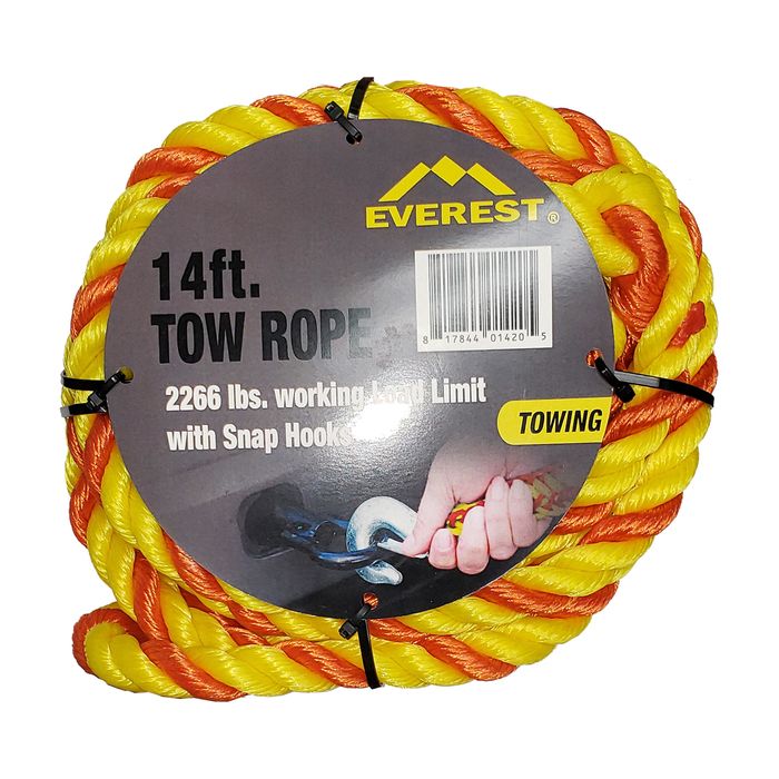 100 foot 1/2 in unopened poly rope. 15 ft heavy nylon tow rope w