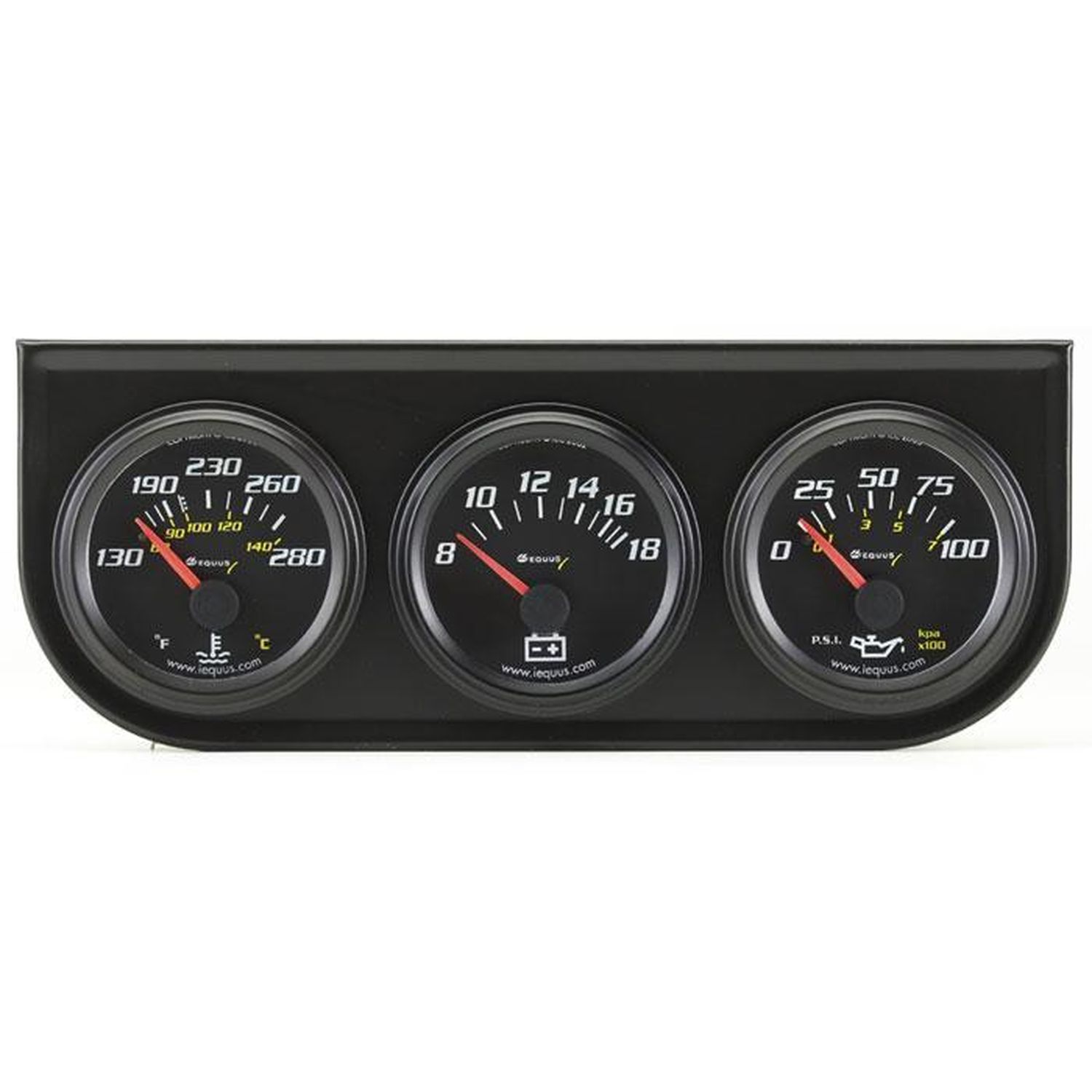 Equus 2in Black Face Black Bezel Triple Gauge Kit