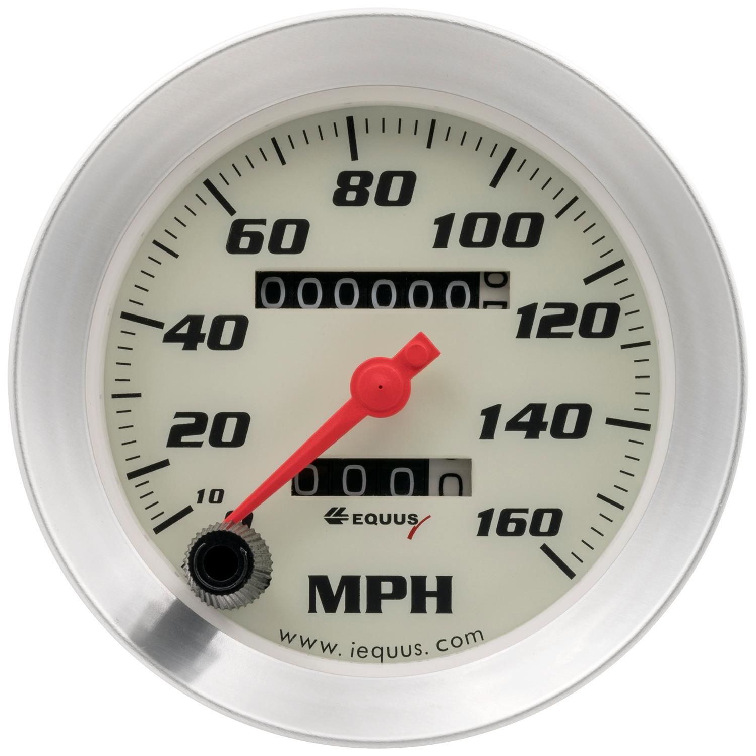 Equus White with Silver Bezel 3 3/8in Speedometer Gauge