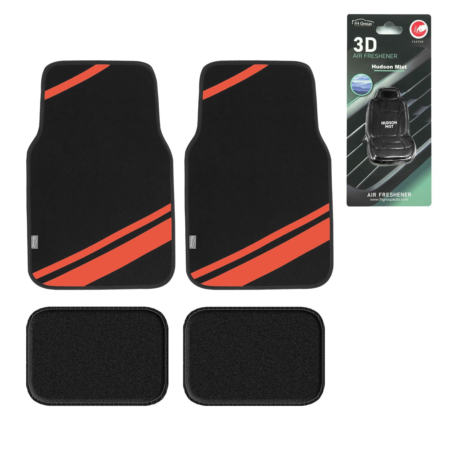 FH Group Carpet Liners Car Floor Mats with Faux Leather Stripes Full Set