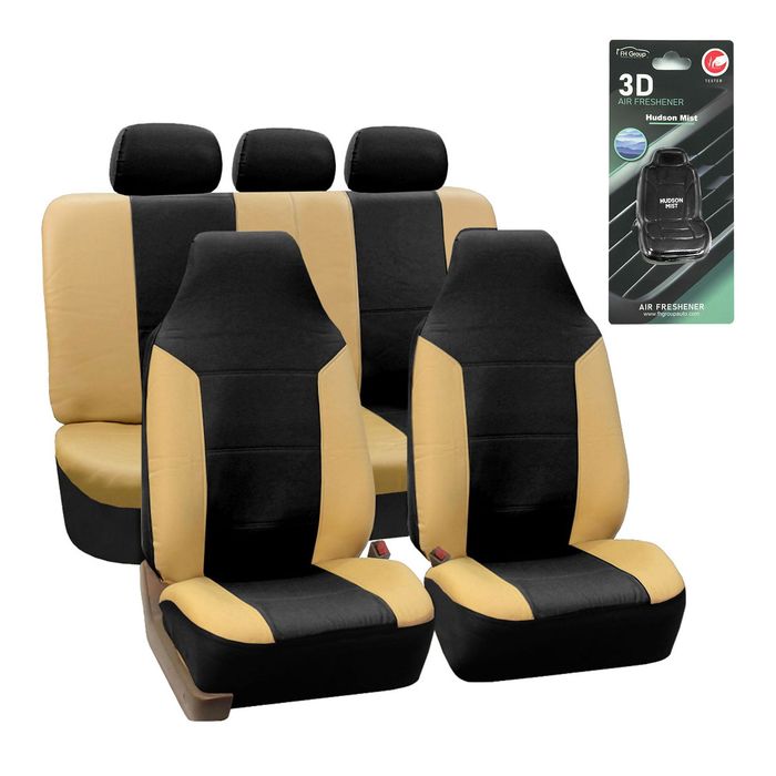 FH Group Car Seat Cushion Durable Black PU Leather Car Seat Cushions, 2 Piece Front Set Car Seat Cushion, Bottom Seat Protector, Water Resistant Car