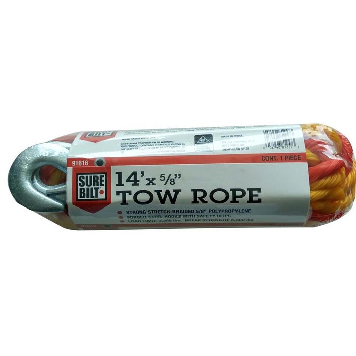 Grip 14' x 5/8 Tow Rope with Hook Braided Polypropylene 5000 lb Capacity 99975