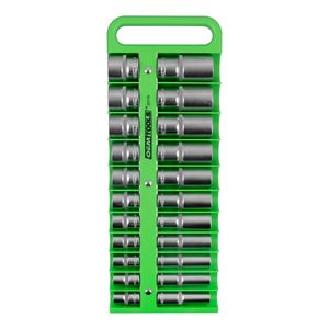 OEMTOOLS Green Metric and SAE Magnetic 1/2in Socket Organizer