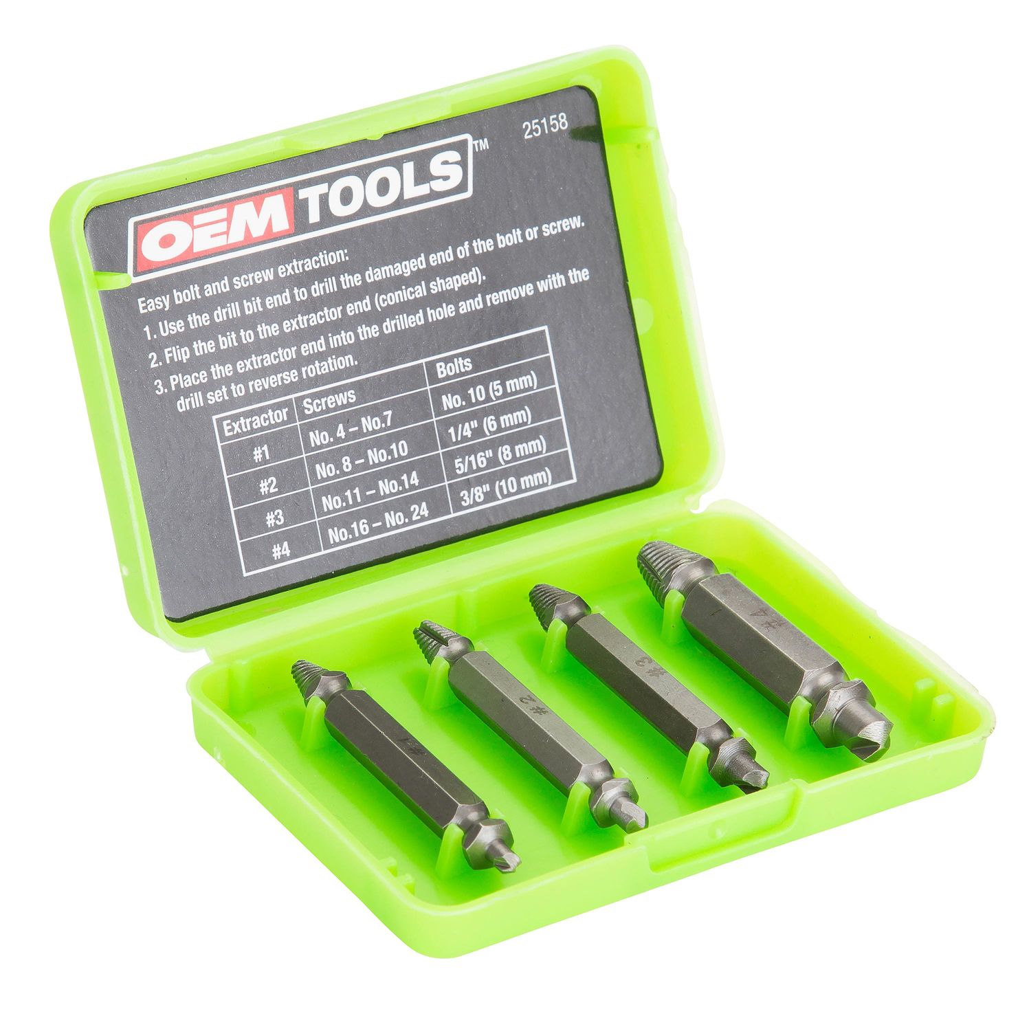 OEMTOOLS Damaged Bolt Extractor Set 4 Piece