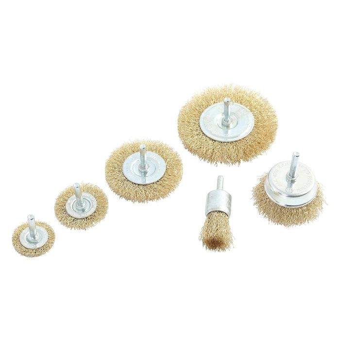 Set of 6 Mounted Brass Wire Wheel Brushes W/ 3/32 Mandrel Jewelry