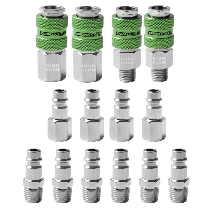 Yolass 1/2" NPT Air Hose Fittings Kit – 2 High Flow Couplers & 3 Plugs For Air Tools, Garage, DIY (300 PSI)