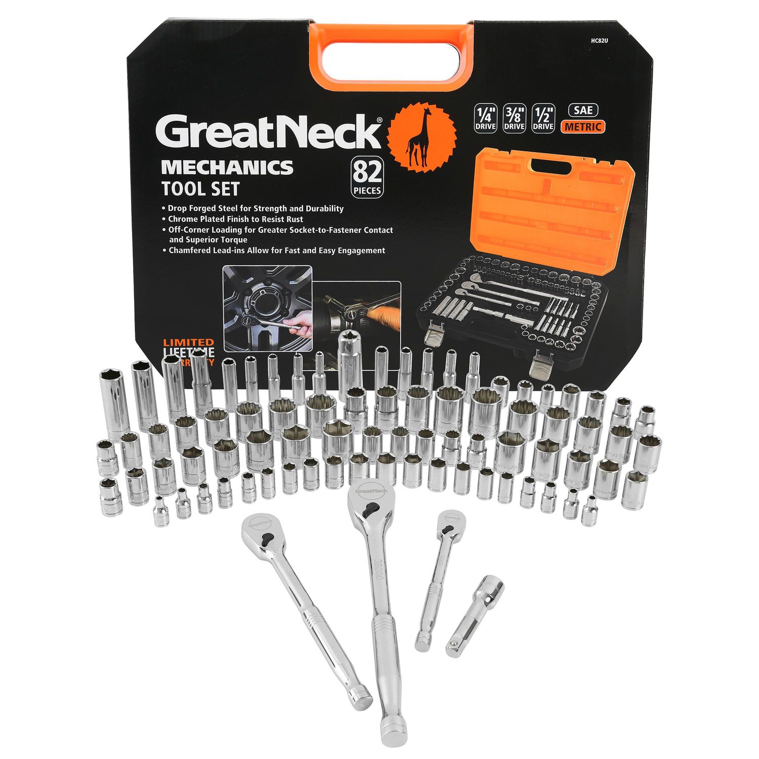 GREAT NECK Multiple Drive Ratchet/Socket SAE/Metric Tool Set 82 Piece