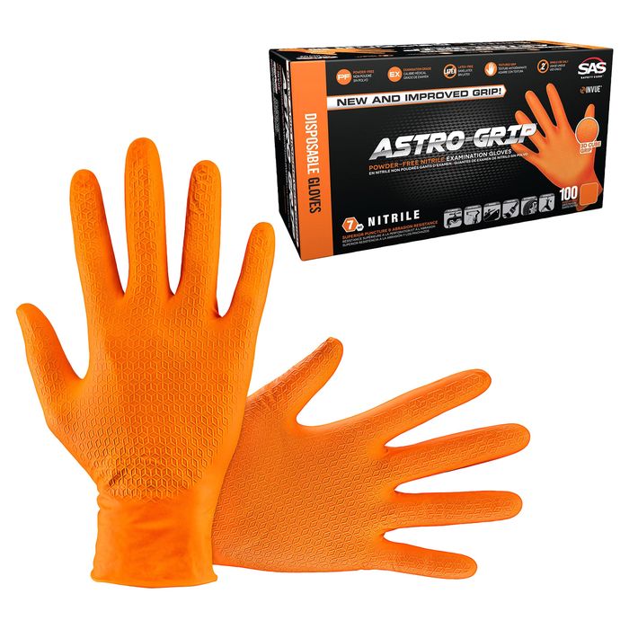 SAS Safety Astro-Grip Orange Nitrile Disposable Gloves, Large, 10