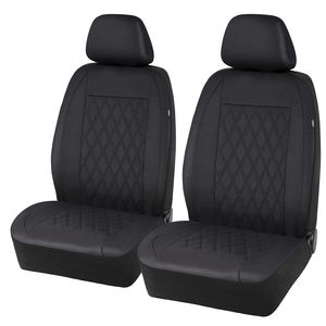 ProElite Black Low Back Faux Leather Quilted Seat Cover Set 2 Piece