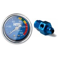 NOS/Nitrous Oxide System 1.5in Diameter; Royal Blue Dial Face with White Needle; 0-1500 PSI; Dry; with -6AN Adapter; Nitrous Pressure Gauge