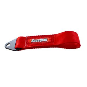 RaceQuip Red 10in Long Tow Hook Strap with Soft Eye Loop End