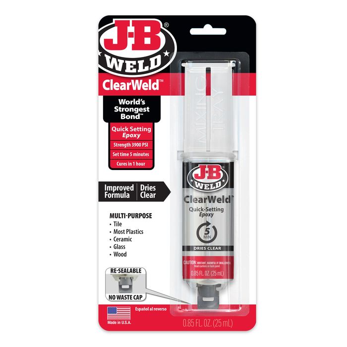 J-B WELD J-B Weld Clearweld Epoxy Adhesive - 0.47 Oz, 5 Min Set Time,  Clear, Interior/Exterior Use - Strong Bond on Tile, Plastics, Glass, Wood,  Metal in the Epoxy Adhesives department at