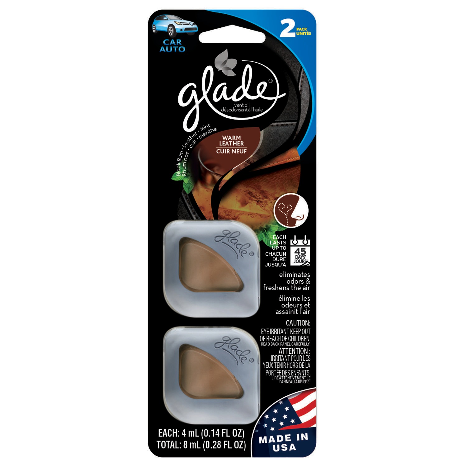 Glade Warm Leather Scent Vent Diffuser Air Freshener 2 Pack