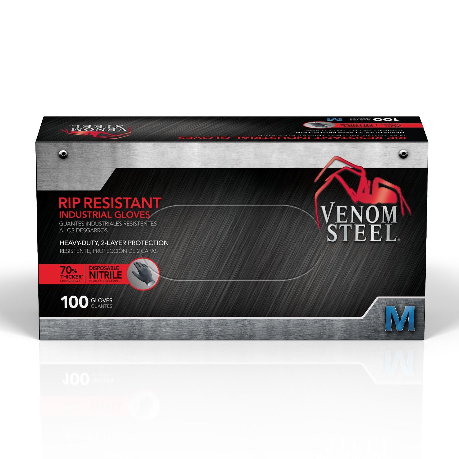 Venom Steel Black Nitrile Industrial Disposable Gloves, Layer