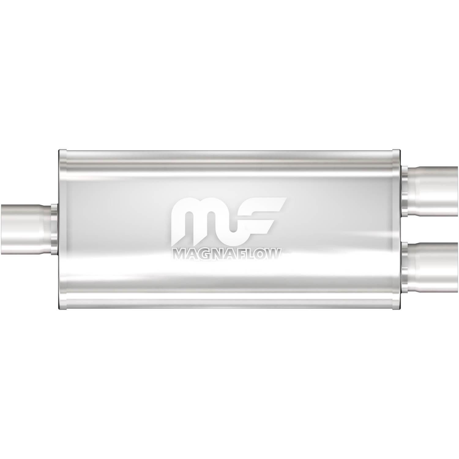 MagnaFlow Center 3in Inlet Dual 2.5in Outlet 5in x 14in Oval Straight Through Performance Muffler 14221