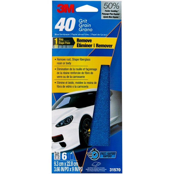 3M 3 2 3in X 9in 40 Grit Blue Sandpaper 6 Pack