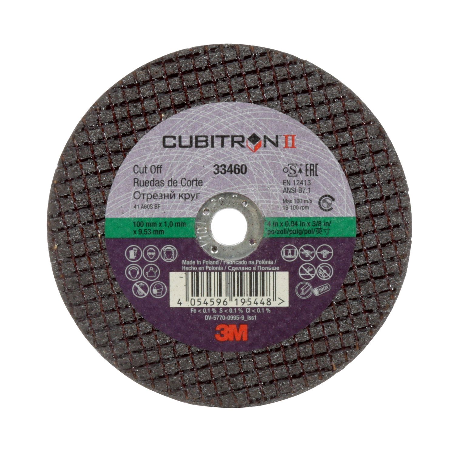 3M 100 mm. x 1 mm. x 9.53 mm. Cut-Off Wheel