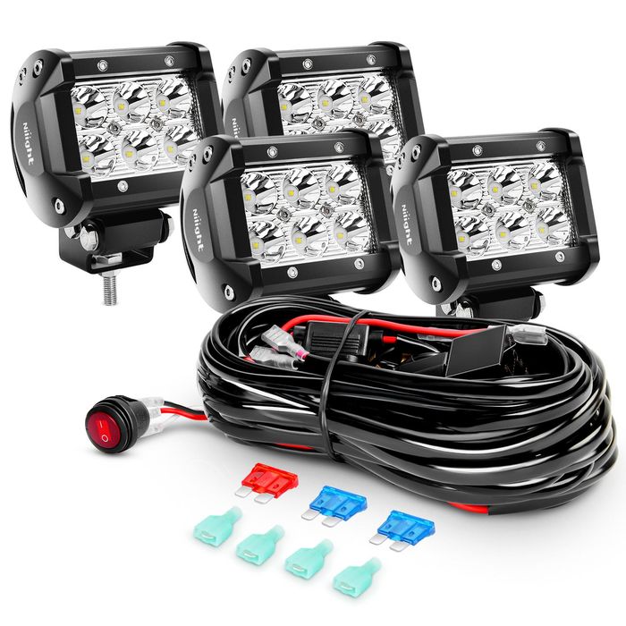 Nilight 4in 18 Watts Spot LED Light Pods with 12 Volt 16AWG 4 Leads Wire Kit 4 Piece