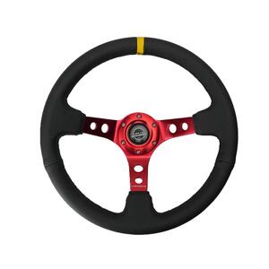 thumbnail image 2 of NRG 350mm 3" Deep Dish Steering Wheel – Red Leather Grip W/ Yellow Center Mark 2 of 4