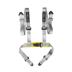 NRG Innovations 9 Point Seat Belt Harness, Buckle Lock, Silver