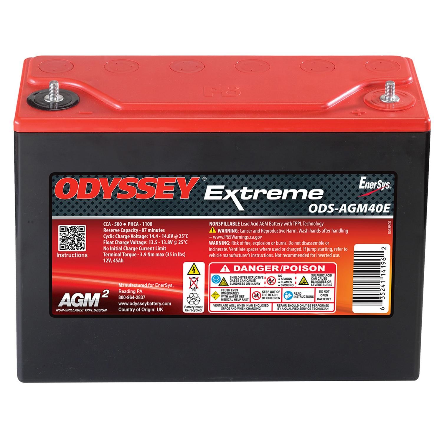 Odyssey Battery Extreme Pc1100 Agm Ready To Ride Power Sport Battery 500 Cca