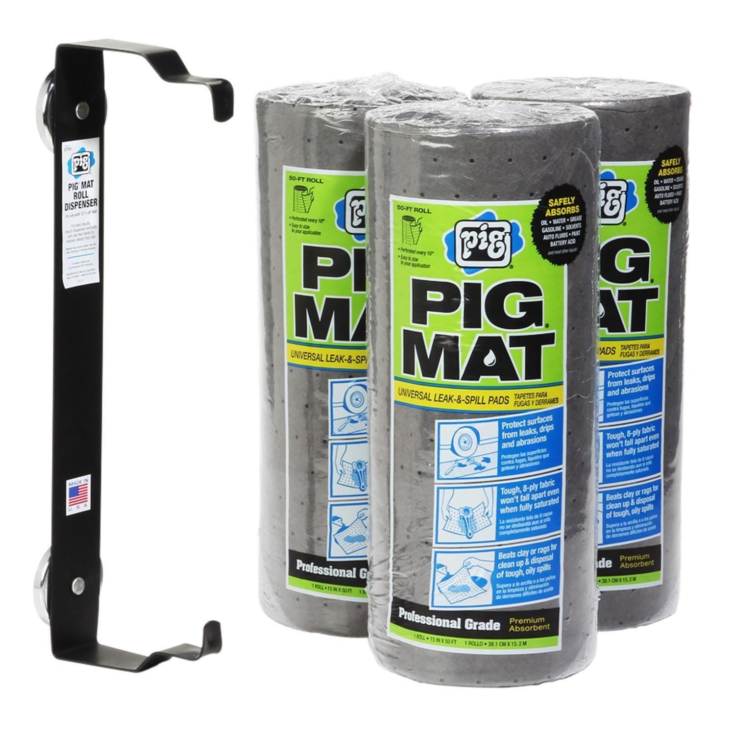 Pig 15in x 50ft Universal Absorbent Mat With Roll Dispenser 3 Pack