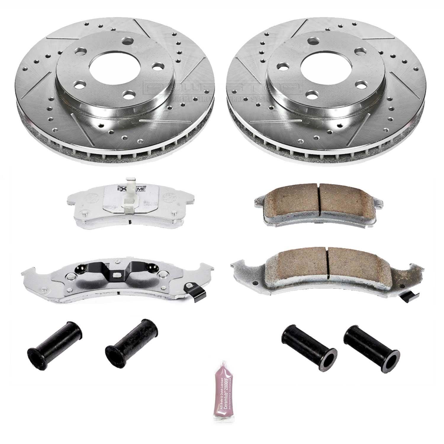 FRONT POWER CROSS DRILLED SLOTTED PLATED BRAKE ROTORS CERAMIC PADS 56702PK FRONT POWER CROSS DRILLED SLOTTED PLATED BRAKE ROTORS CERAMIC PADS 56702PK