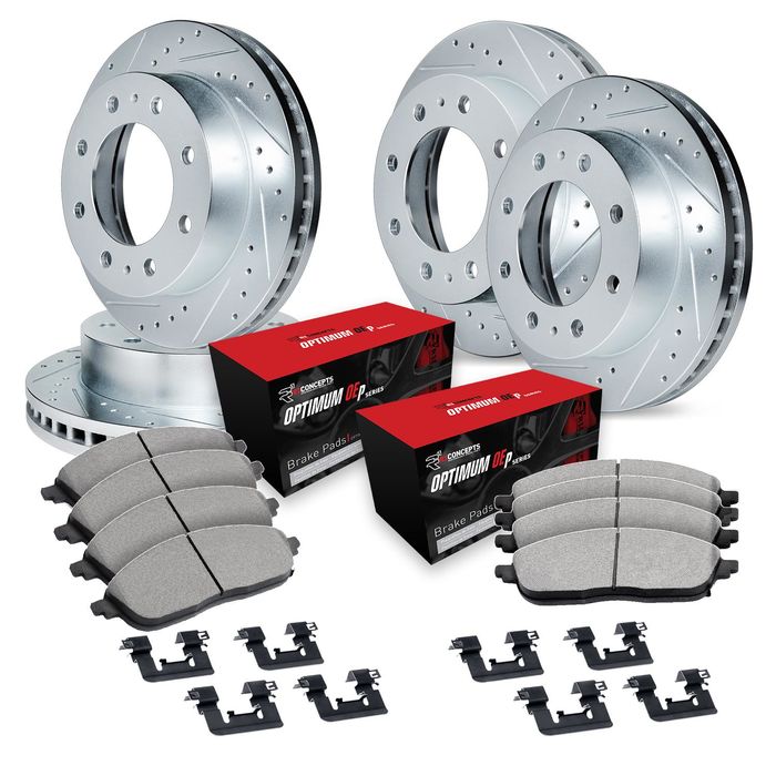 R1 Concepts® WGVH1-54098 - ELINE Series Drilled And Slotted Front Brake Kit With Performance Off-Road/Tow Brake Pads