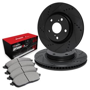 thumbnail image 2 of Front Drilled & Slotted Brake Rotors & Ceramic Brake Pads Kit – Zinc Coated – Driver & Passenger Side 2 of 14