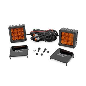 Rough Country 4in Amber DRL Chrome Series LED Amber Light Pods Square ...