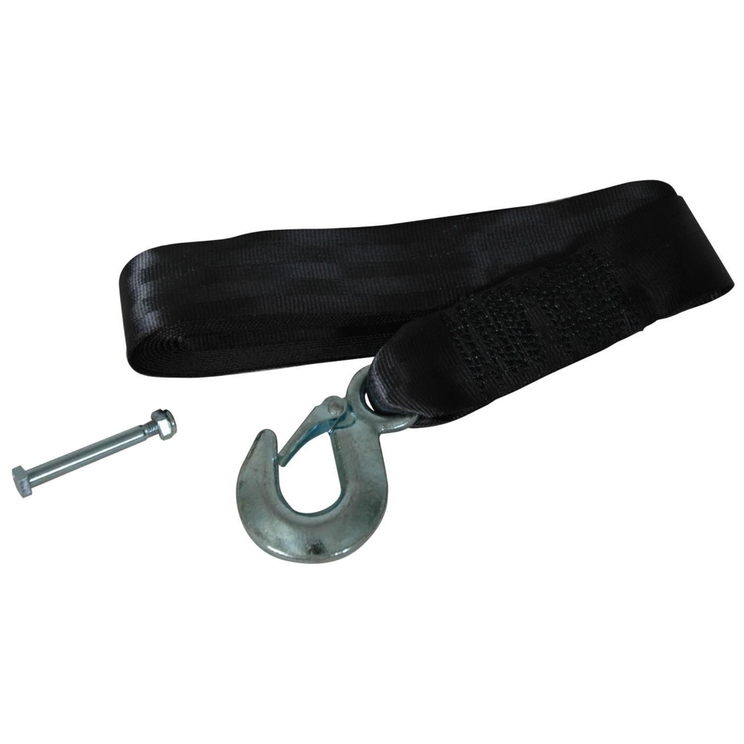 Reese 2 in. x 20 ft. black marine trailer winch strap with hook