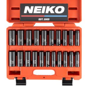 NEIKO 3/8in Drive SAE and Metric Deep Impact Socket Set 21 Piece