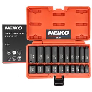 NEIKO 3/8in Drive SAE Deep and Shallow Impact Socket Set 20 Piece