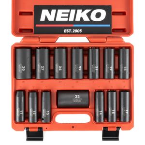 NEIKO 1/2in Drive Metric Deep Impact Socket Set 14 Piece
