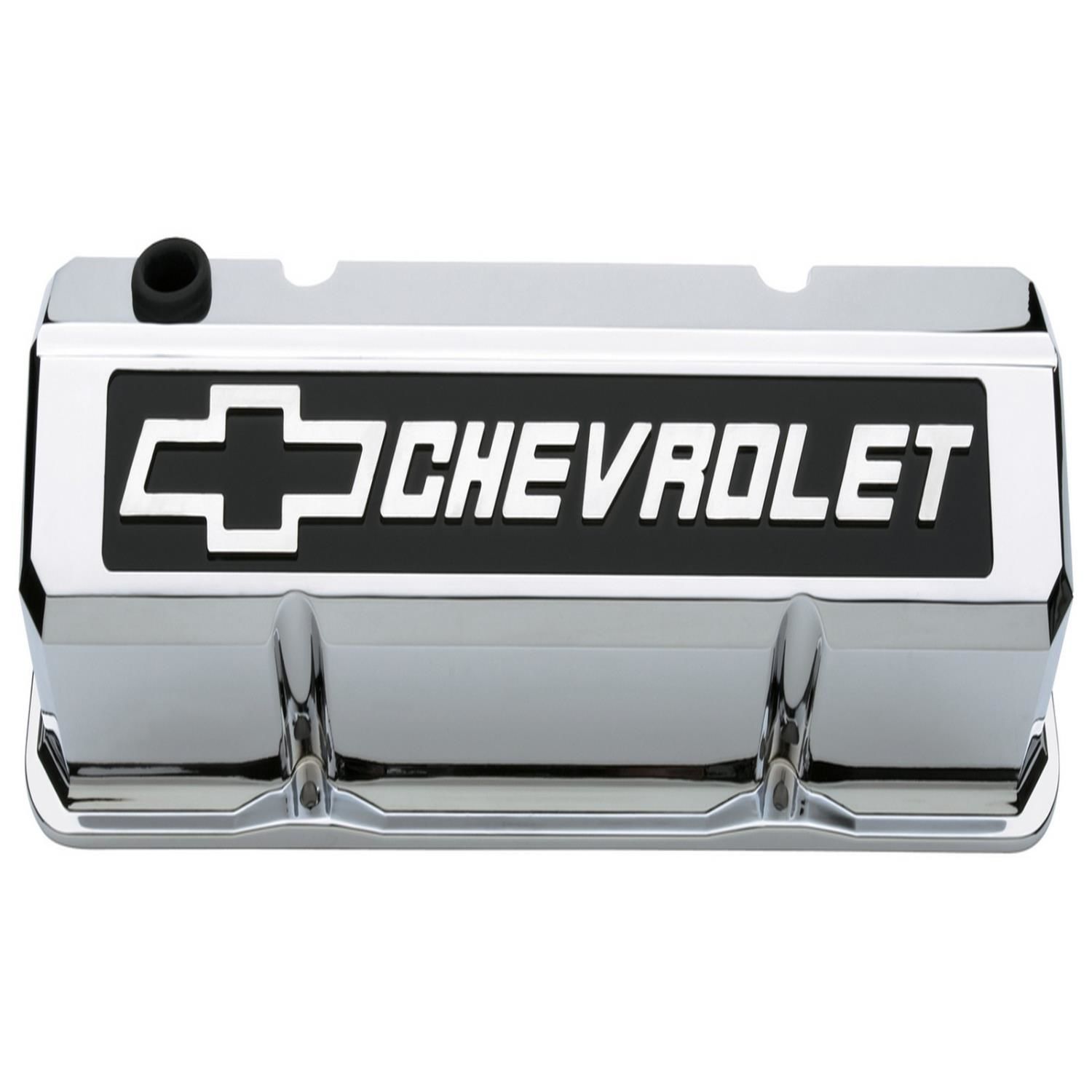 Proform Chrome Valve Cover with Raised Bowtie Logo for Chevy Small Block