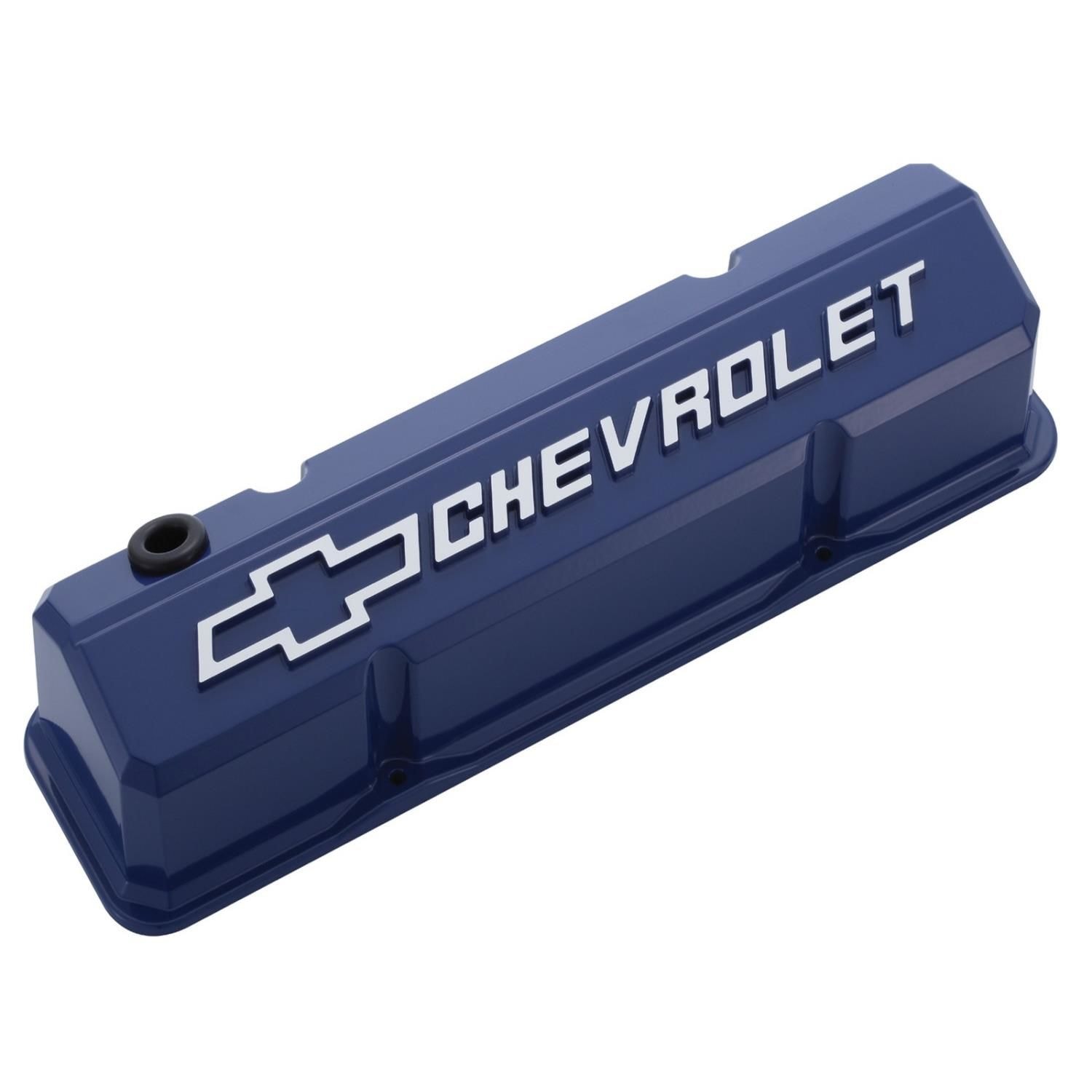 Proform Blue Valve Cover with Raised Bowtie Logo for Chevy Small Block