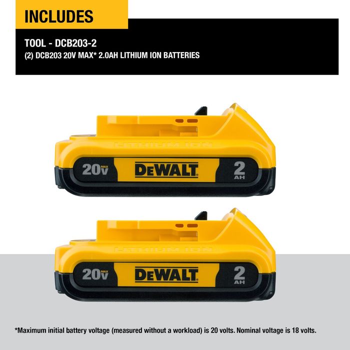 DEWALT 20 Volt MAX Lithium-Ion 2.0 Ah Compact Tool Battery (2-Pack