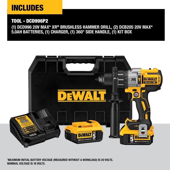 Dewalt 20 Volt XR Brushless Cordless 3 Speed 1 2in Hammer Drill Kit