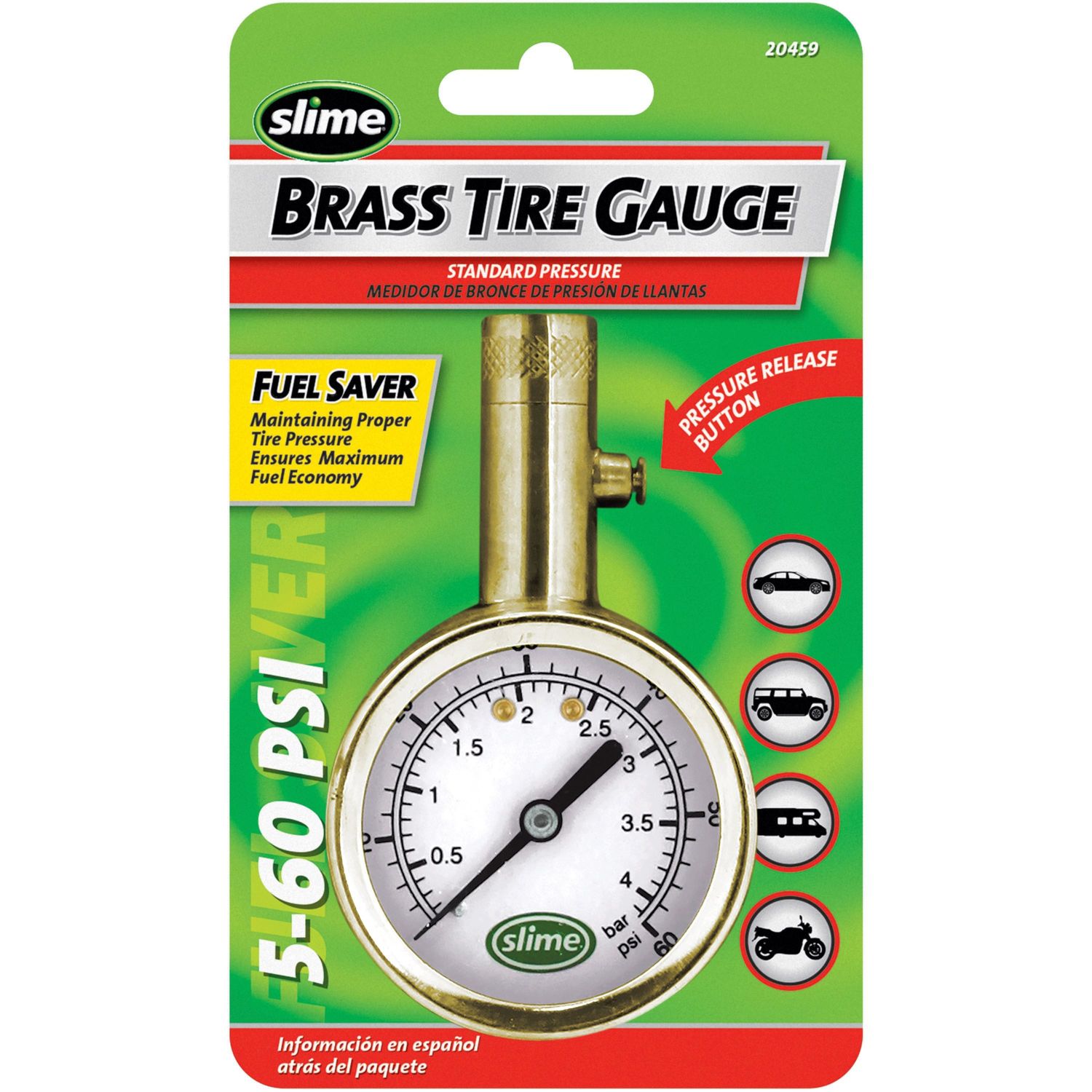 Slime 560PSI Brass Dial Tire Gauge
