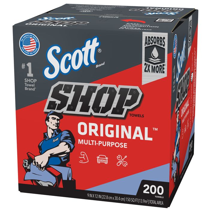 SCOTT Shop Towels 200ct Box - 20-oz Blue Shop Towel for Efficient