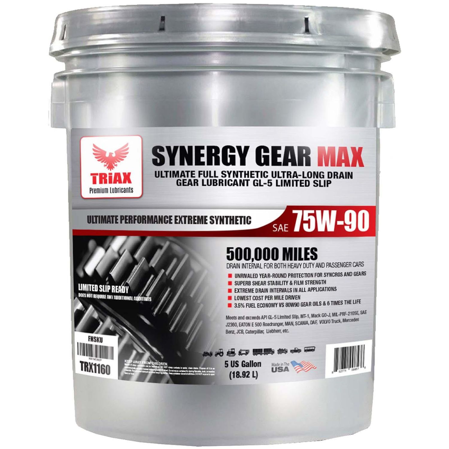 Triax Lubricants SYNERGY Gear MAX 75W-90 GL-5 Full Synthetic