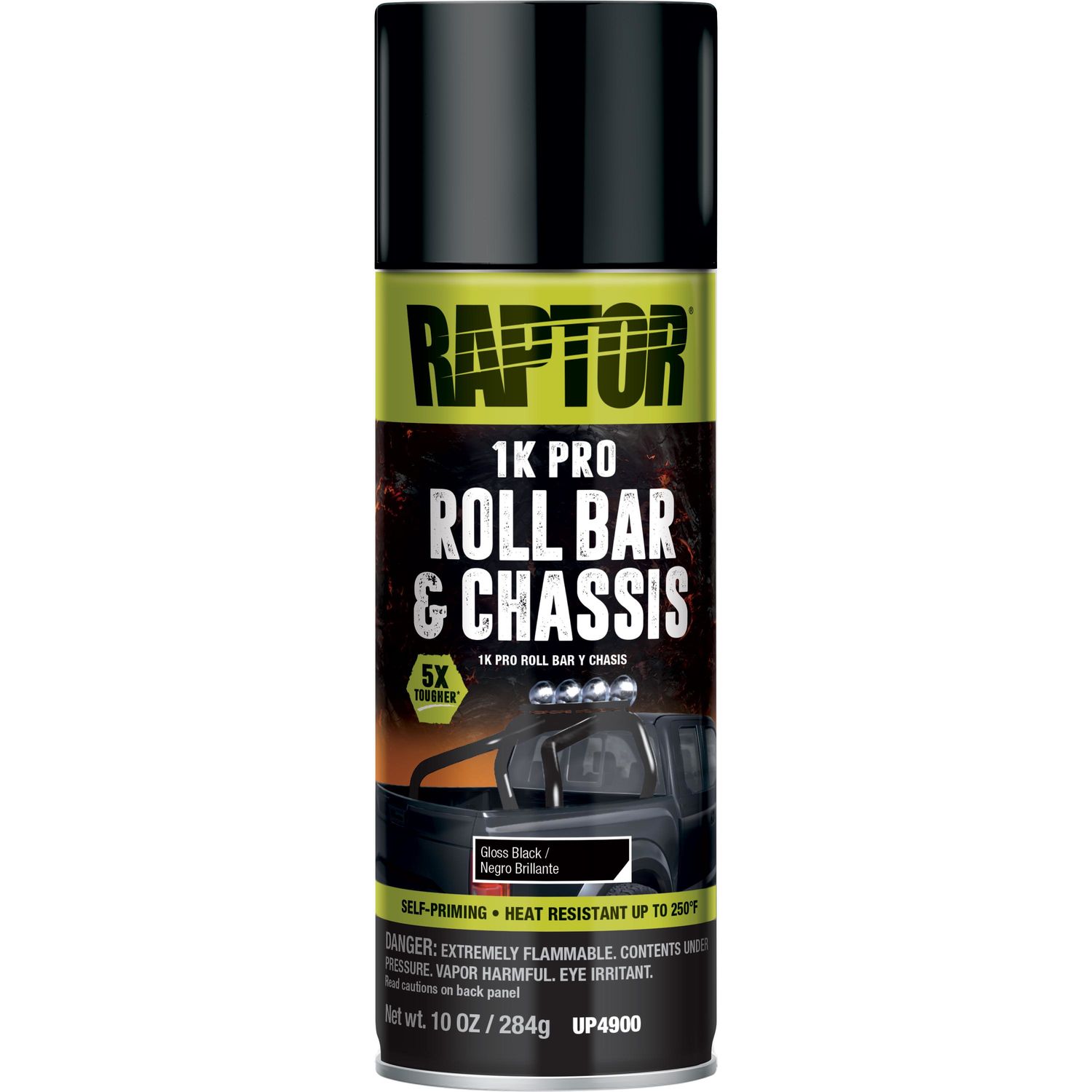 RAPTOR 1K Pro Gloss Black Roll Bar and Chassis Spray Paint 10Oz